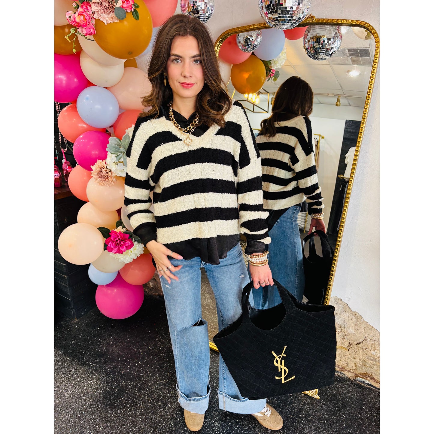 White & Black Striped Sweater
