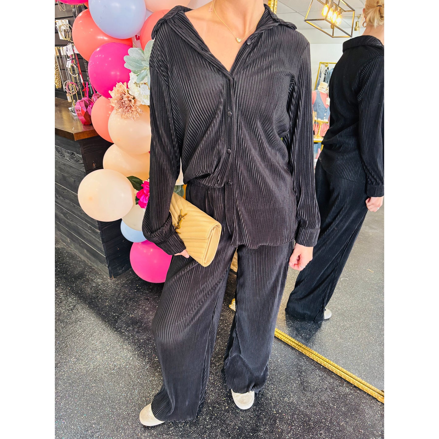 Black Long Sleeve Ribbed Set