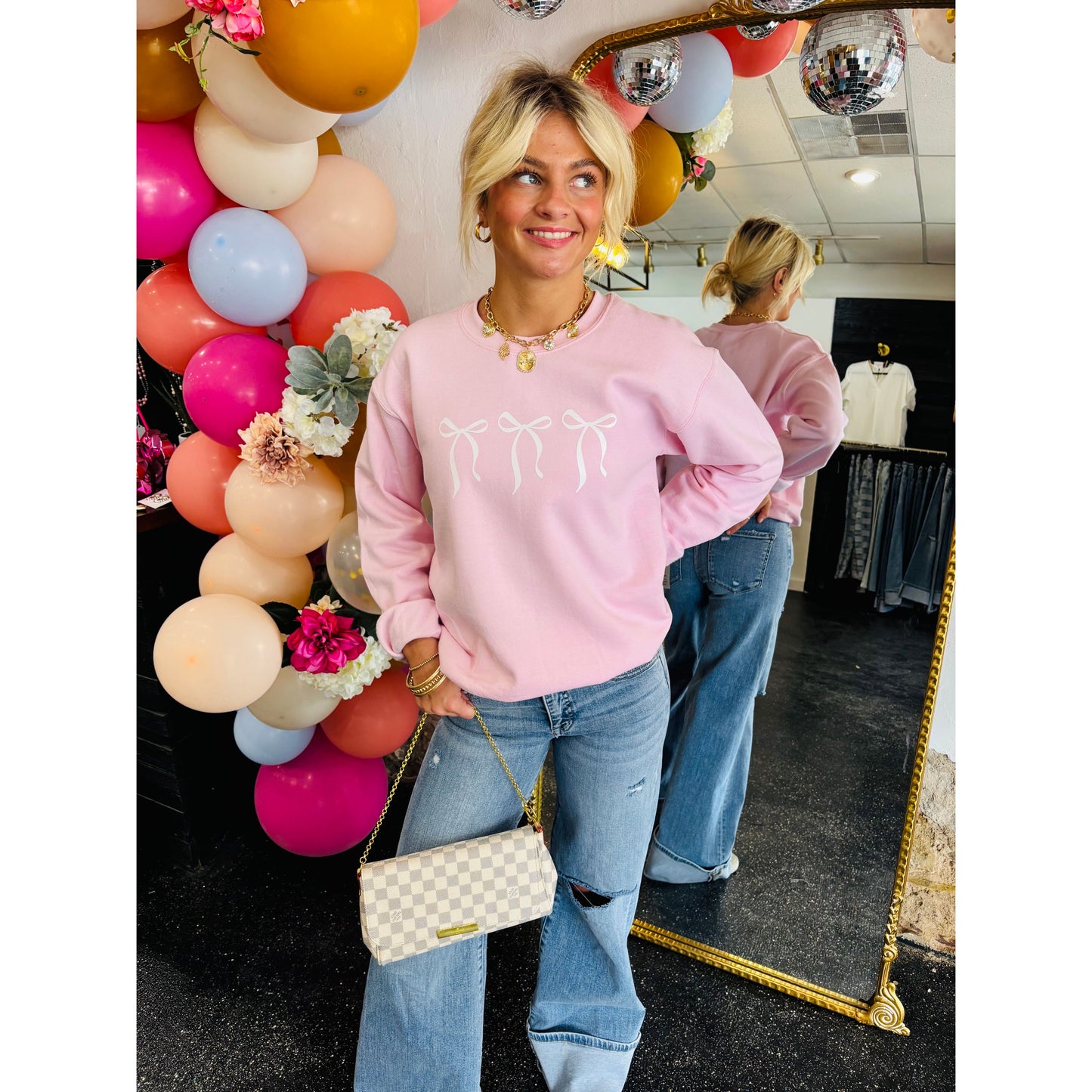 Pink Bow Crew Neck
