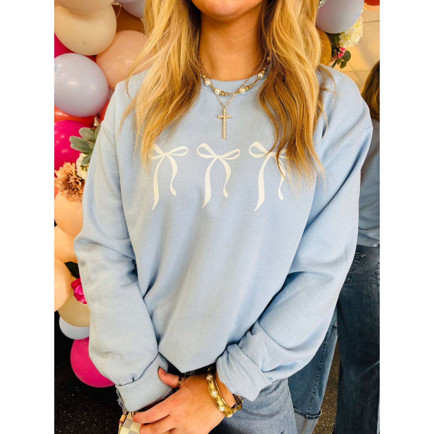 Blue Bow Crew Neck