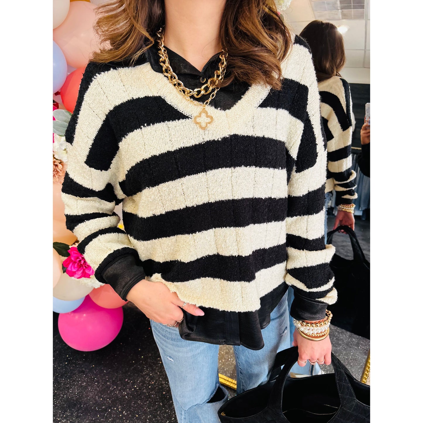 White & Black Striped Sweater
