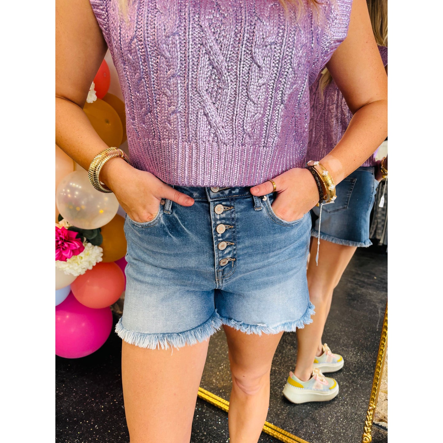 Washed Denim Shorts