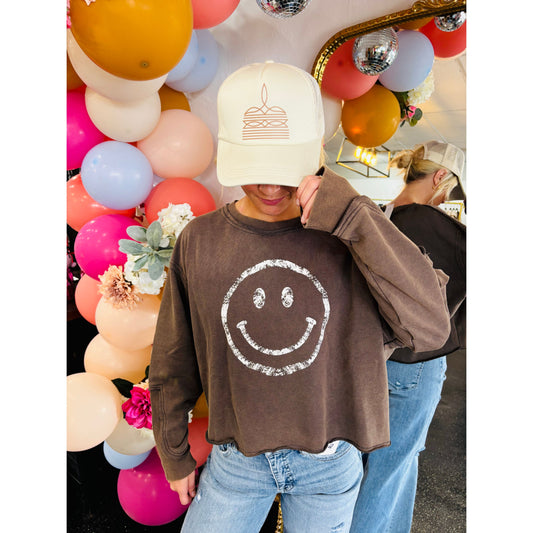 Brown Smiley Cropped Crew