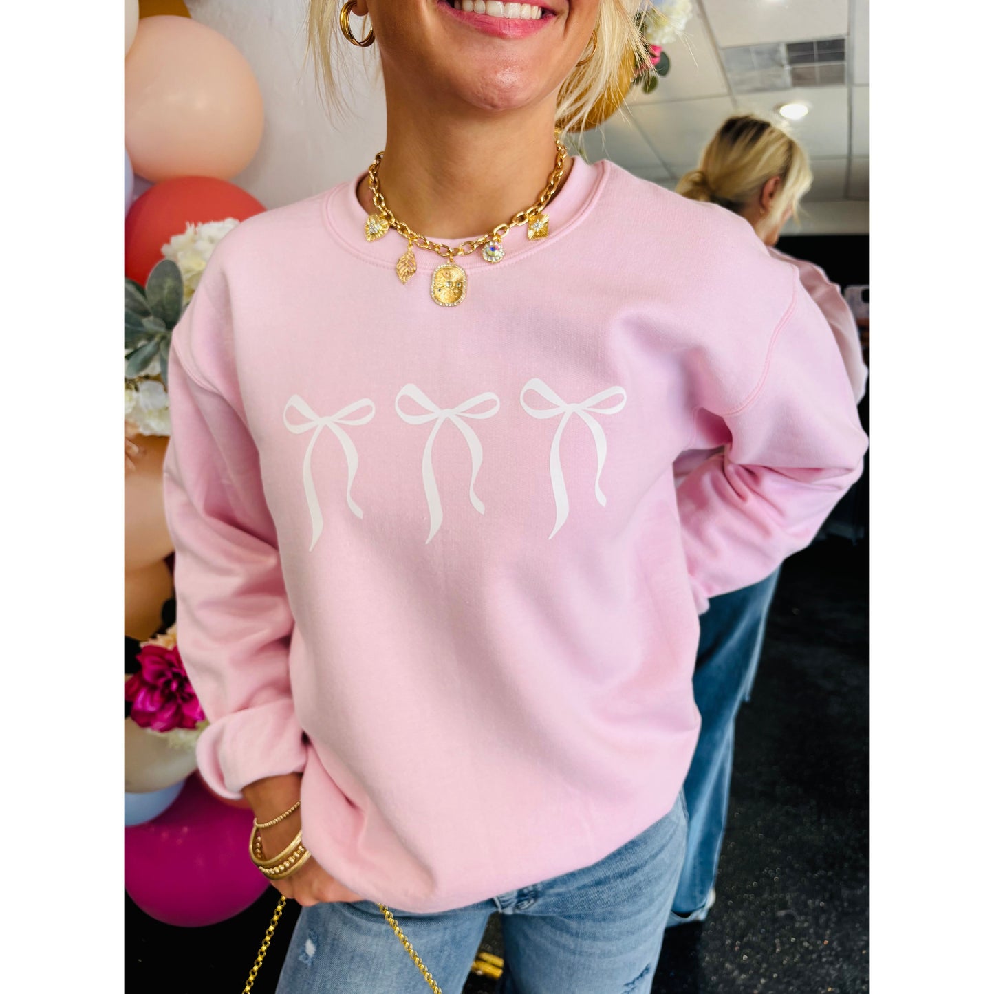 Pink Bow Crew Neck