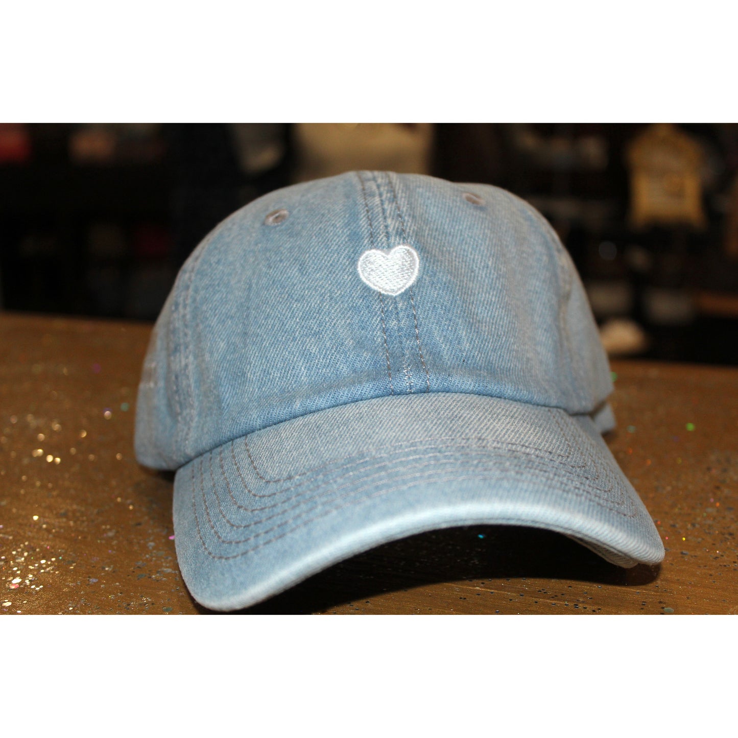 Denim with White Heart - Fabric Hat
