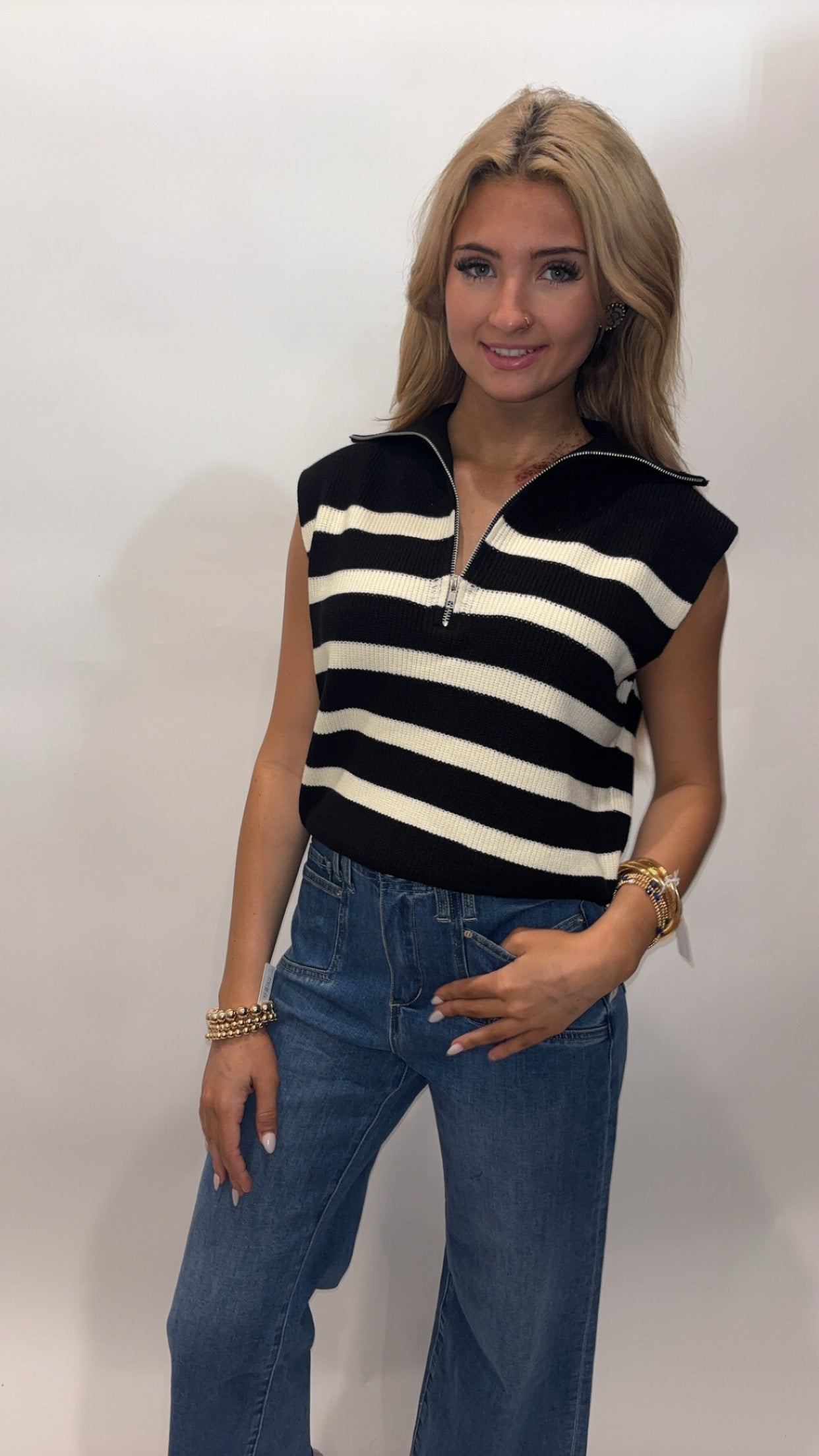 Chic Stripes Zip Vest