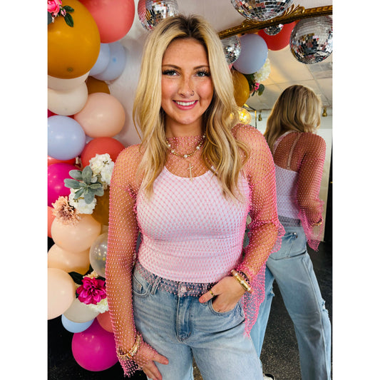 Pink Sparkle Mesh Long Sleeve