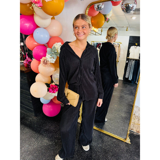 Black Long Sleeve Ribbed Set