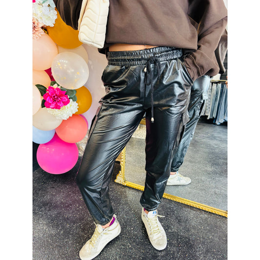 Black Leather Joggers