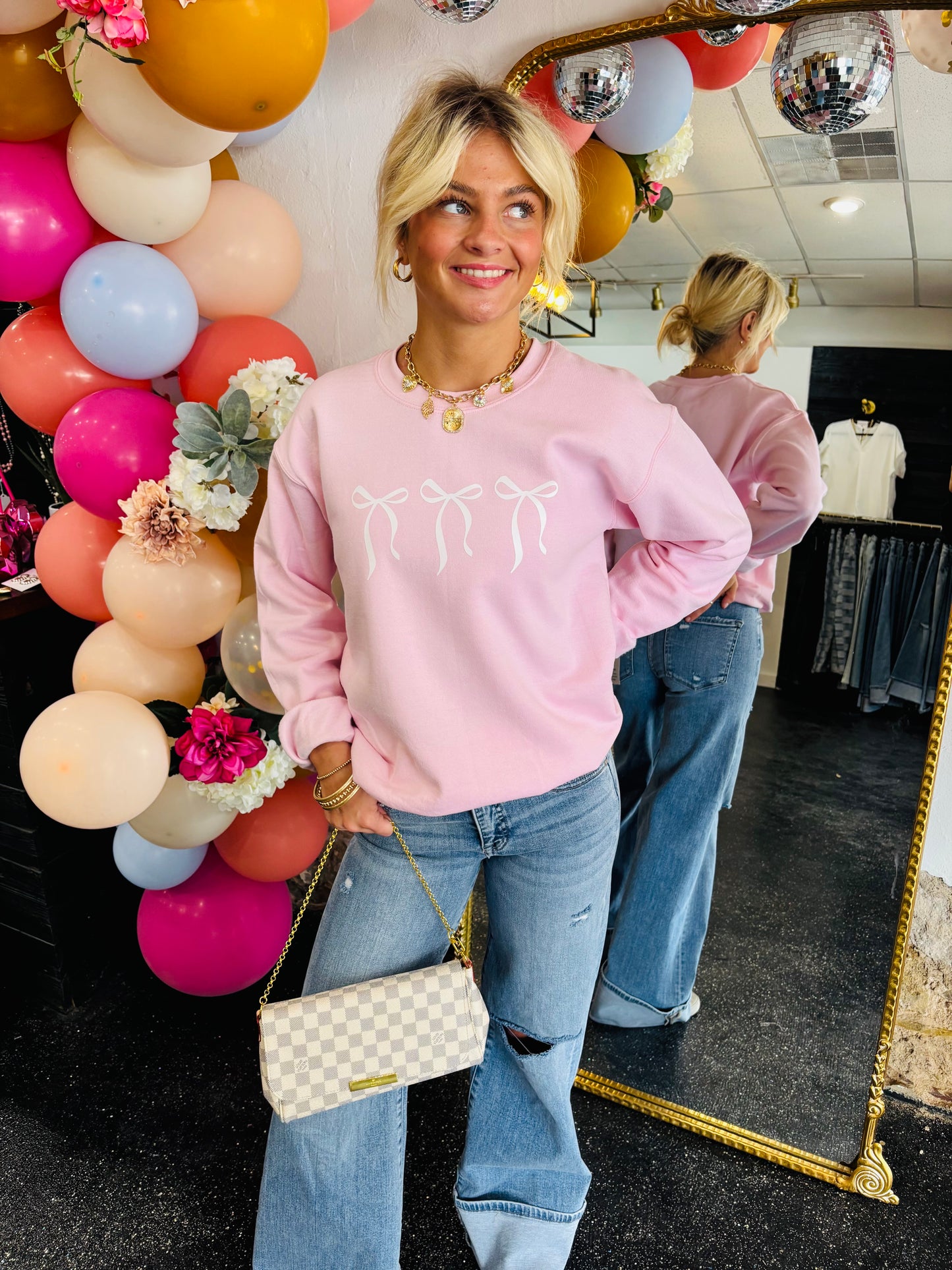 Pink Bow Crew Neck