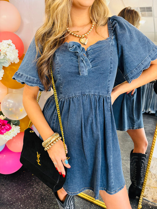 Blue Jean Tie Bow Dress