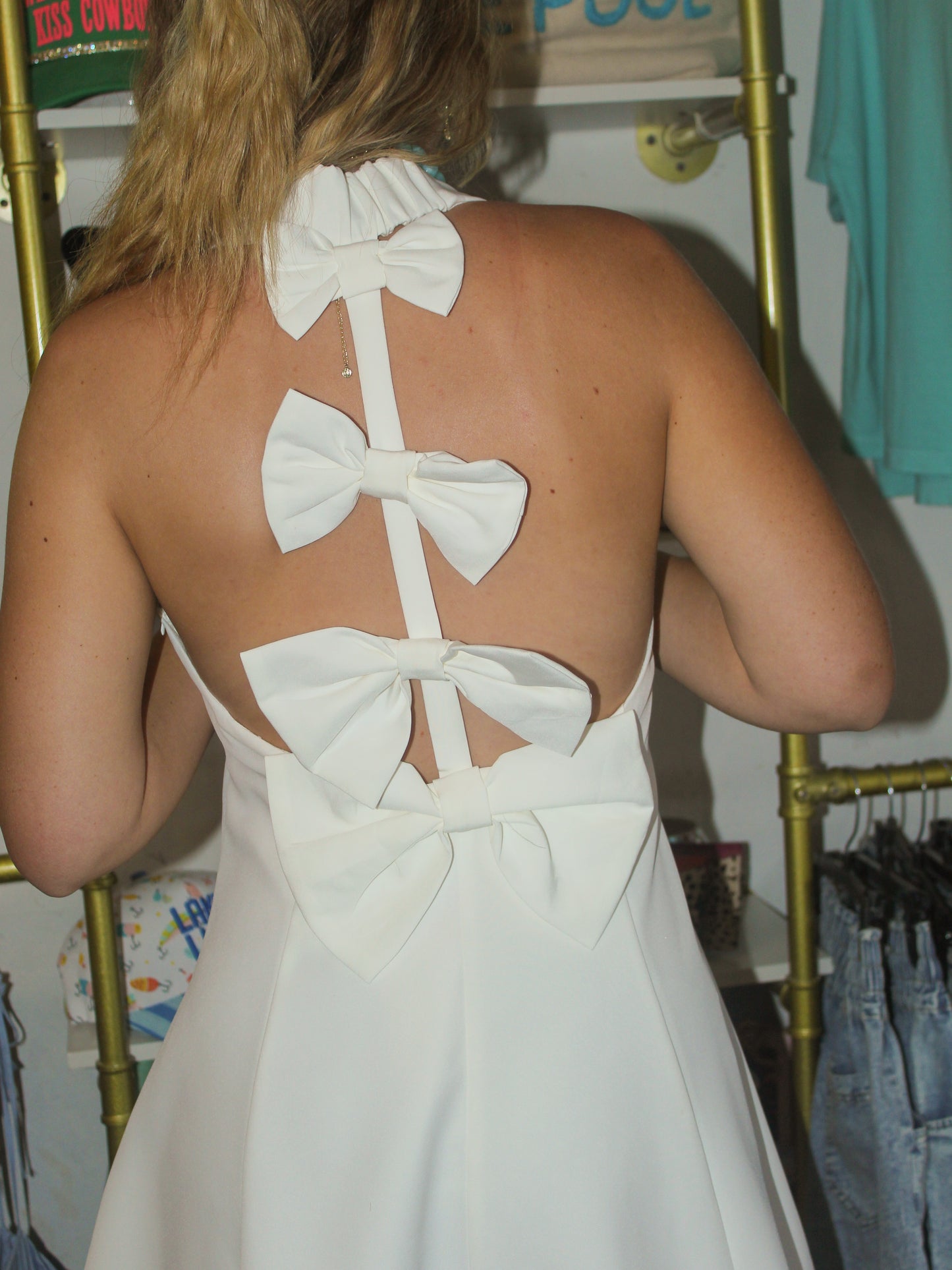 White Bow Mini Dress