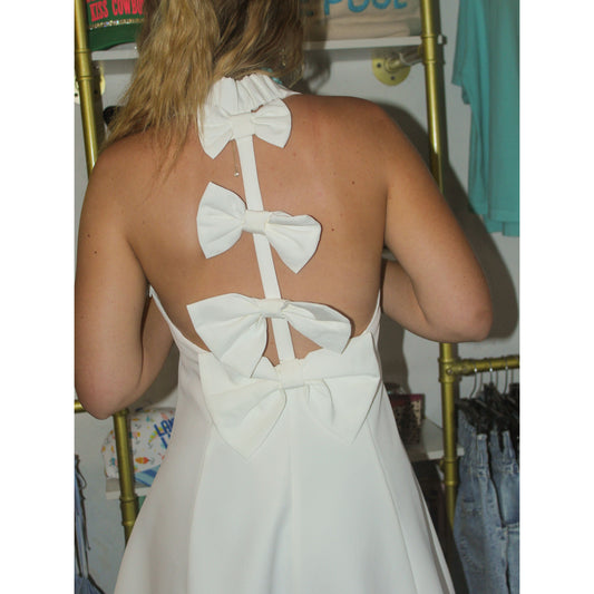 White Bow Mini Dress