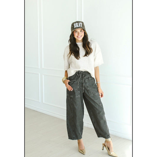 Dolly Drawstring Black wash Denim Barrels