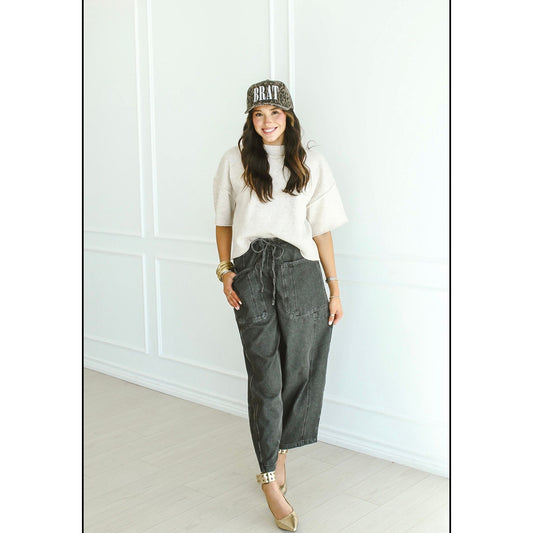 Dolly Drawstring Black wash Denim Barrels