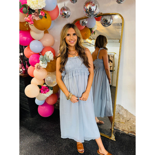 Blue Ruffle Long Dress