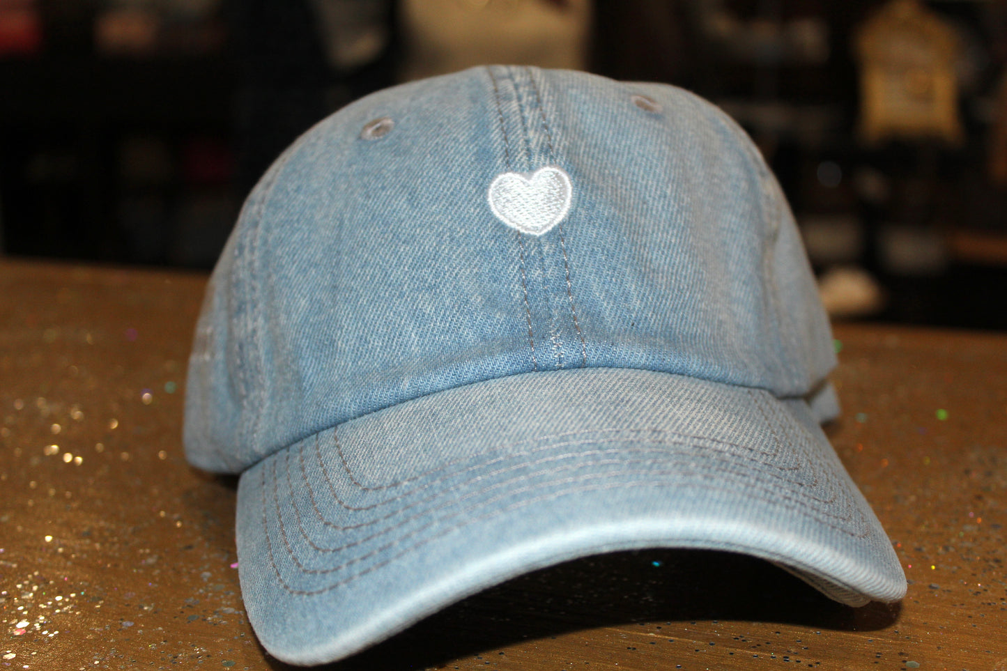 Denim with White Heart - Fabric Hat