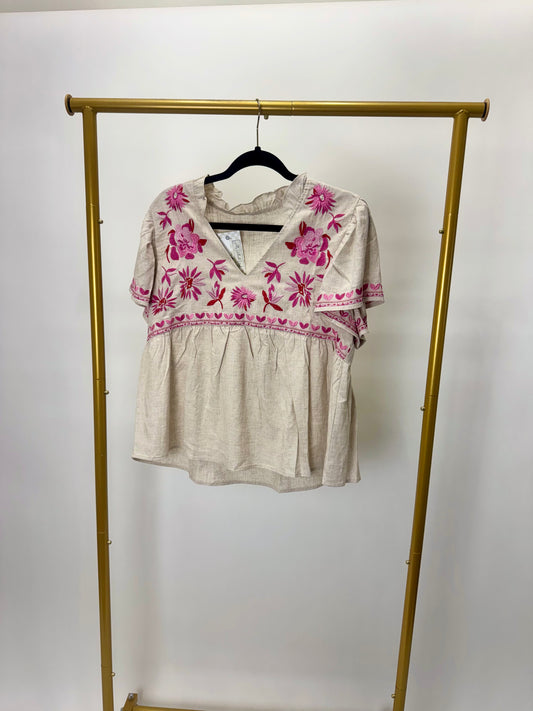 Embroidered Ruffle Top