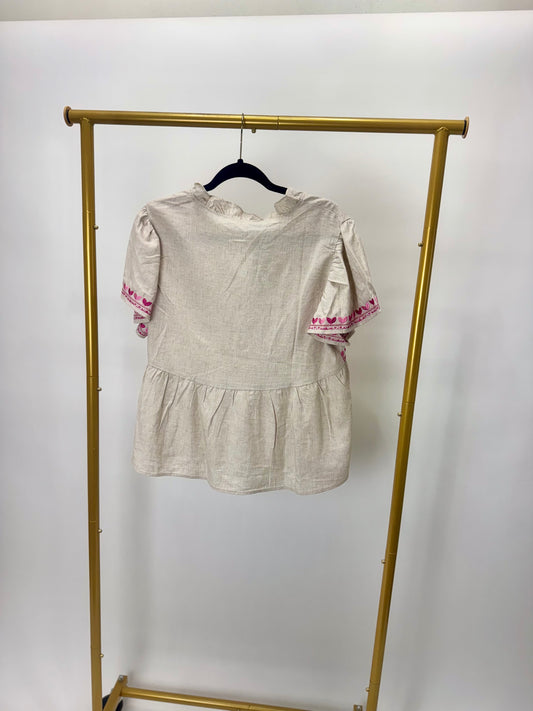 Embroidered Ruffle Top