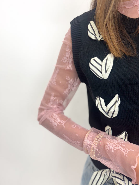 Pink Lace Mockneck
