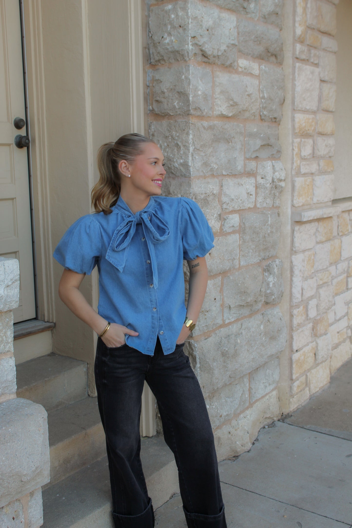 Denim Daydream Bow Top