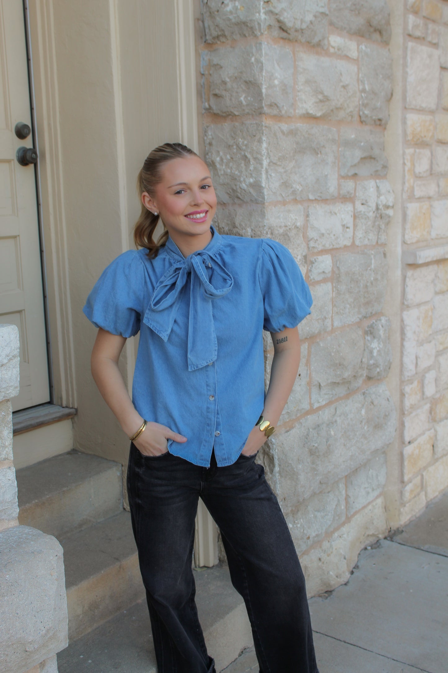 Denim Daydream Bow Top