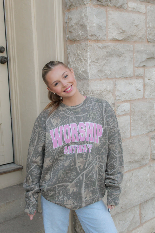 Worship Anyways Camo Sweatshirt