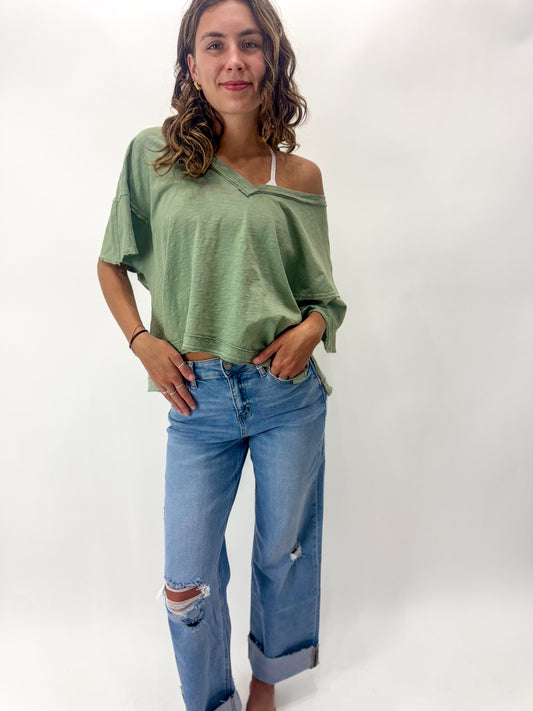 V Neck Sage Green Tee